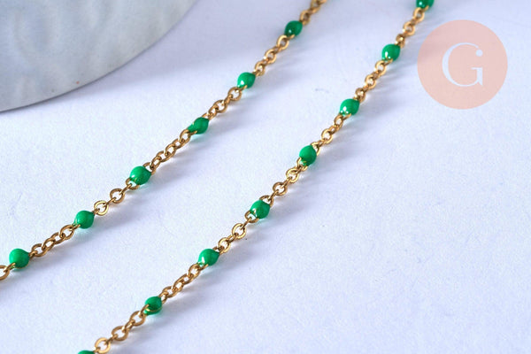 chaine de cheville acier doré 14k résine verte chaine dorée 1.5-2mm/23cm, x1 G3661