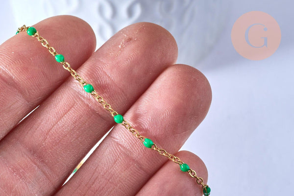 chaine de cheville acier doré 14k résine verte chaine dorée 1.5-2mm/23cm, x1 G3661