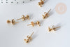 clous puces oreille boule acier doré IP inoxydable 14k anneau et fermoir 4mm, x10-20 ou 50 (G7697)