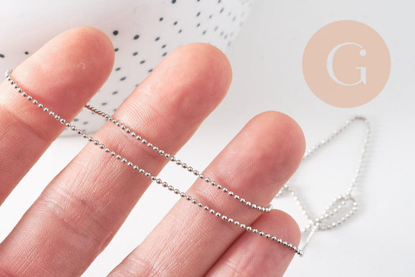 collier chaine boule laiton platine facettes 1.2 mm/45cm, x1 (G5350)