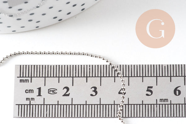 collier chaine boule laiton platine facettes 1.2 mm/45cm, x1 (G5350)