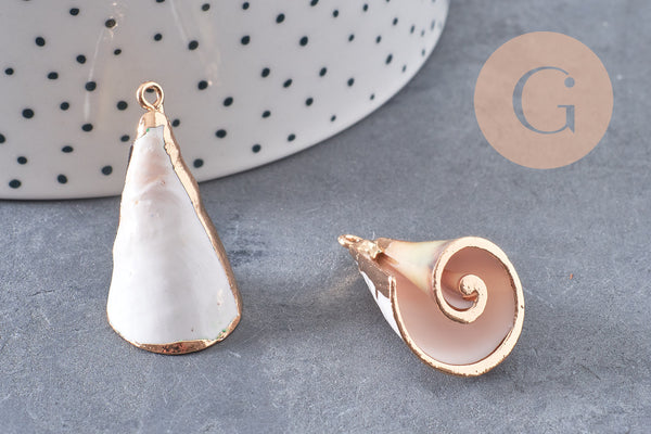 coquillage naturel blanc doré 36-44mm, x1 (G2714)