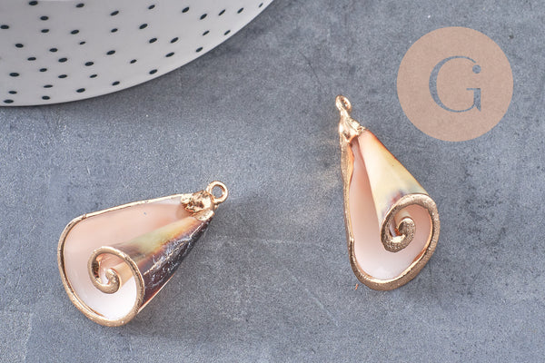 coquillage naturel blanc doré 36-44mm, x1 (G2714)