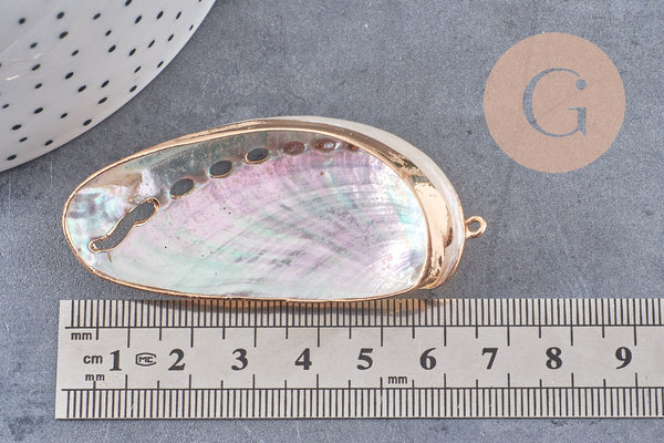 coquillage naturel blanc doré 53-70mm,pendentif argent création bijoux, x1 (G2086)