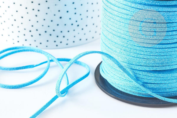 cordon suédé bleu à paillettes 4mm, x1 mètre (G4092)