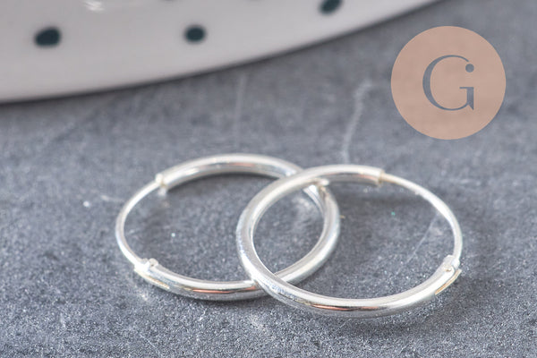 créoles fine argent 925 massif 14mm, x2 (G5412)