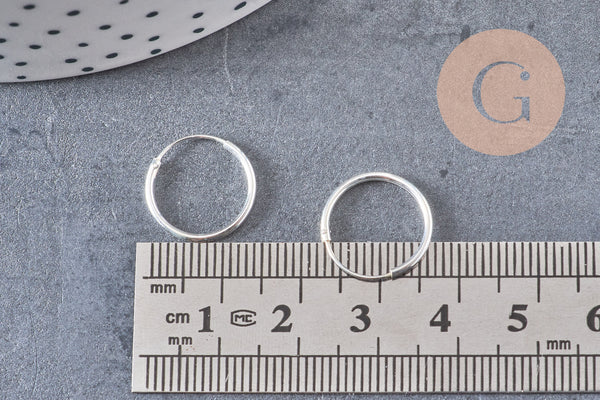 créoles fine argent 925 massif 14mm, x2 (G5412)