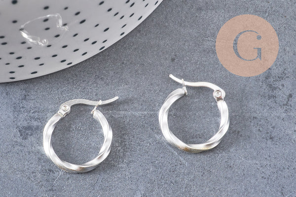 créoles torsadées acier argenté 21mm, x2 (G6807)