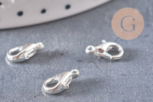 fermoir mousqueton zamac argenté 10mm, x20 (G10575)