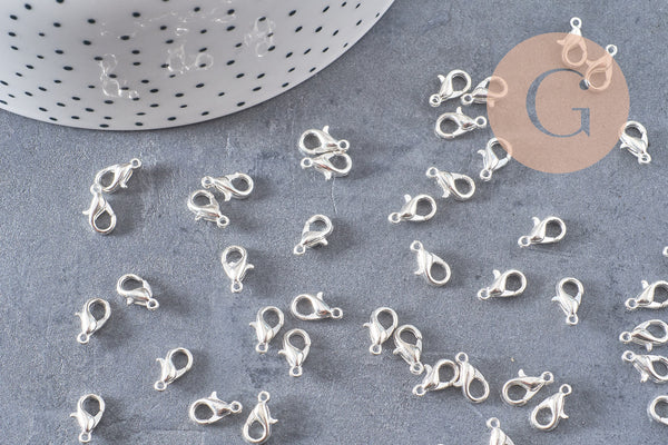 fermoir mousqueton zamac argenté 10mm, x20 (G10575)