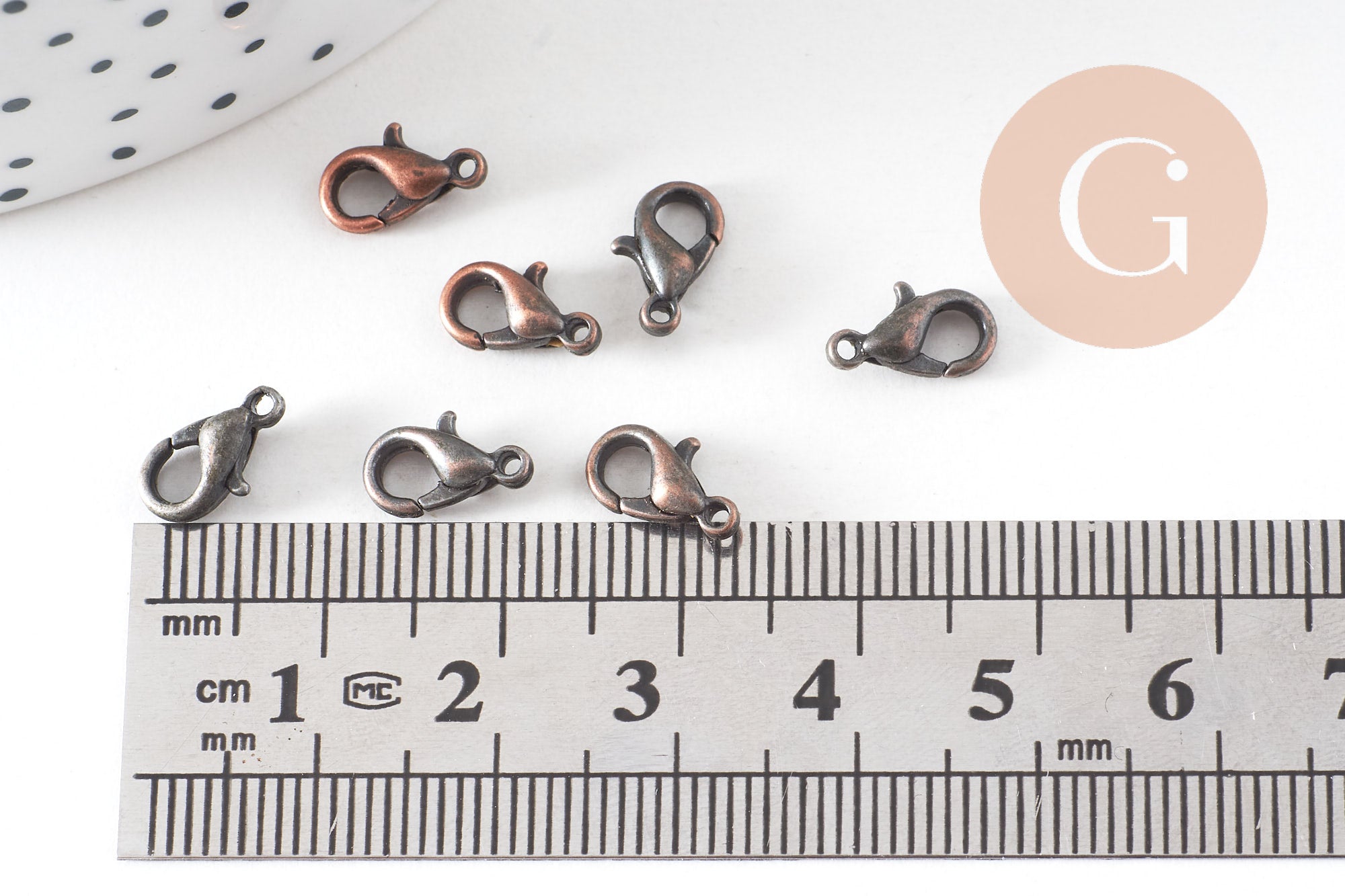 fermoir mousqueton zamac cuivre 10mm, x20 (G0997)