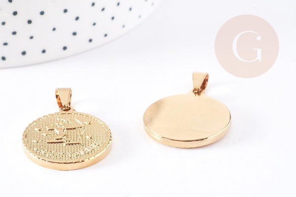 Pendentif médaille ronde Sagittaire acier 304 inoxydable doré à graver, x1 (G2077)