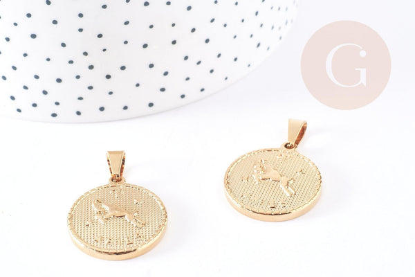 Pendentif médaille ronde Bélier acier 304 inoxydable doré à graver, x1 (G6114)