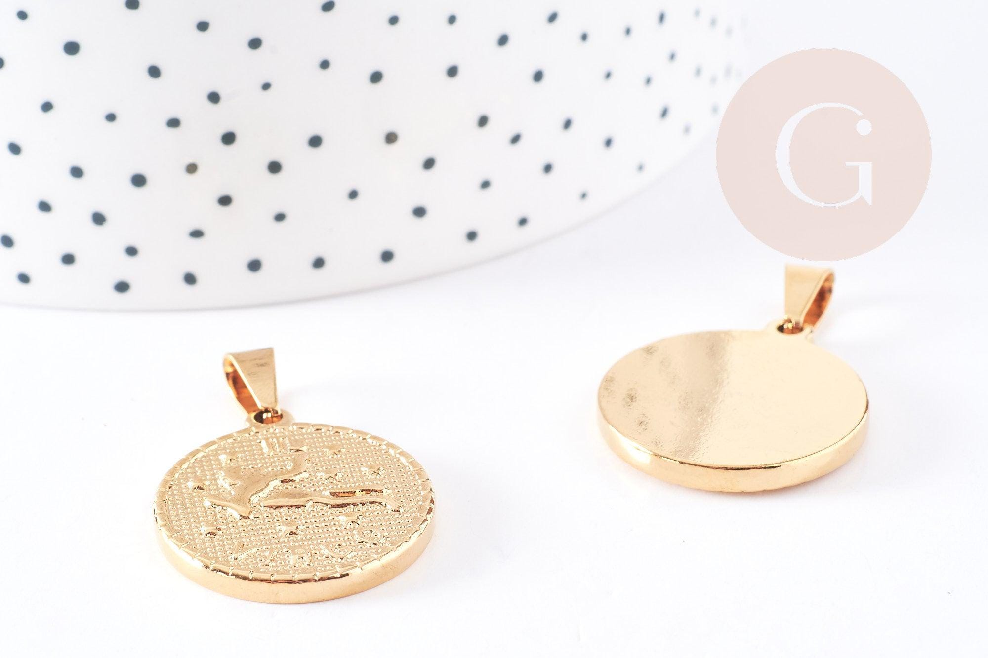 Pendentif médaille ronde Vierge acier 304 inoxydable doré à graver, x1 (G6113)