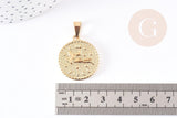 Pendentif médaille ronde Vierge acier 304 inoxydable doré à graver, x1 (G6113)