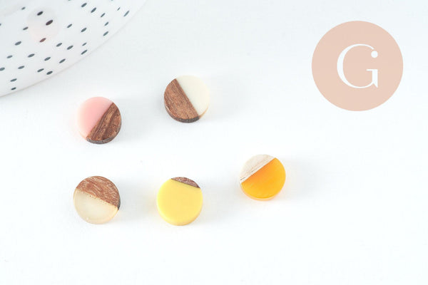 pendentif disque bois résine, bois naturel, perles bois, Perles géométriques,perle ronde,perle ronde bois création bijoux bois,10mm, x5 G0331