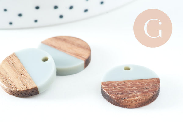 pendentif disque bois résine grise 18mm, x5 (G2474)
