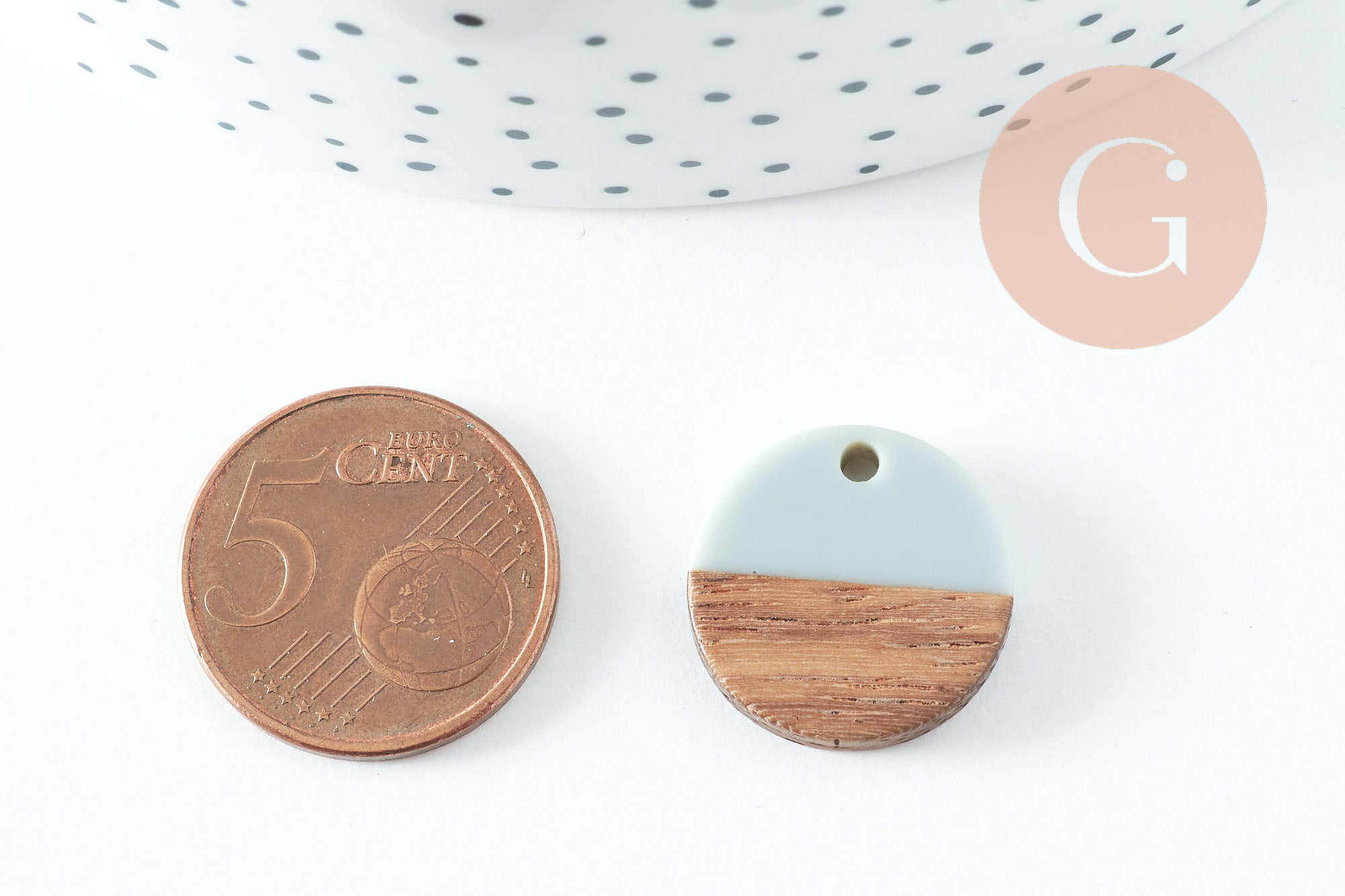 pendentif disque bois résine grise 18mm, x5 (G2474)