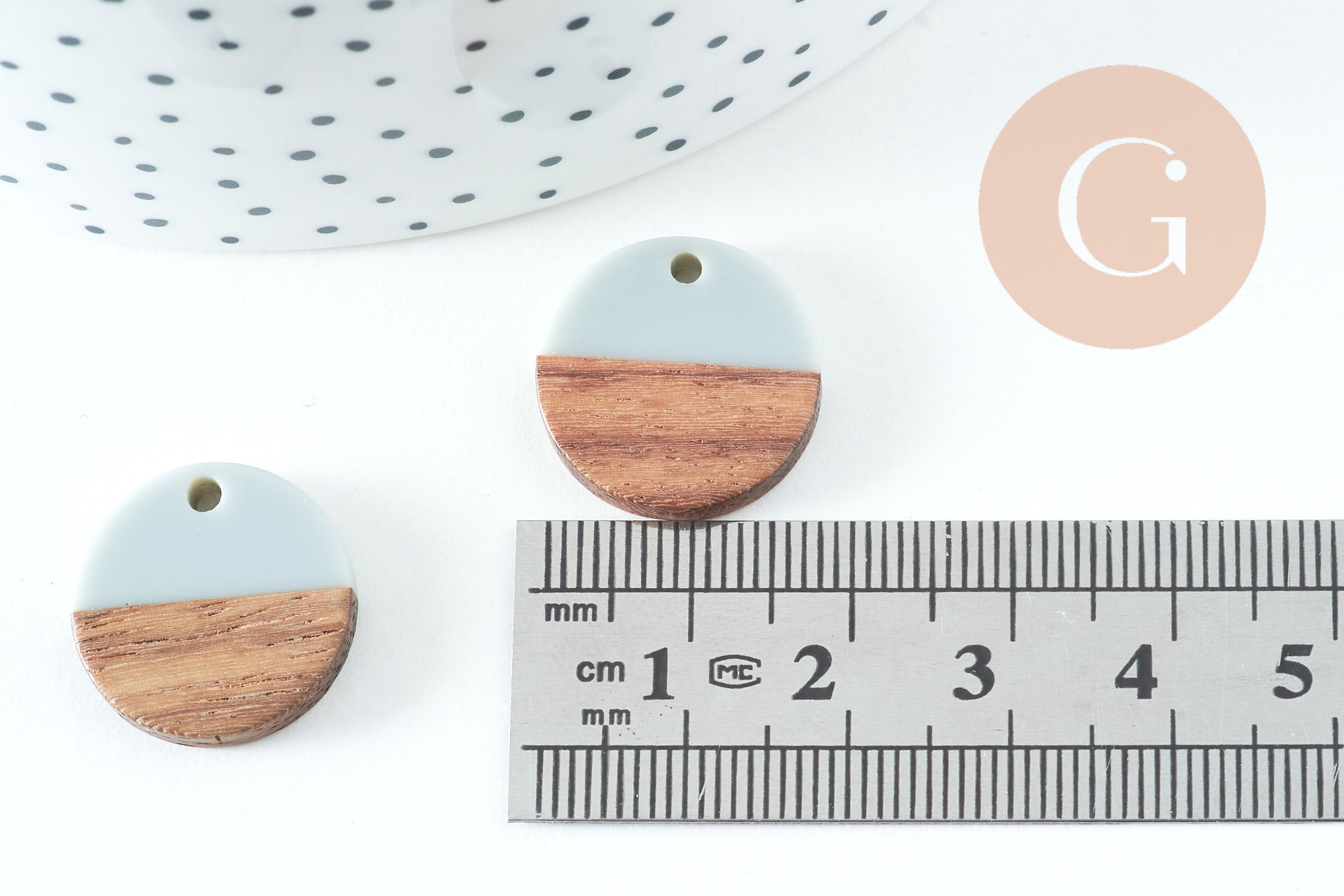 pendentif disque bois résine grise 18mm, x5 (G2474)