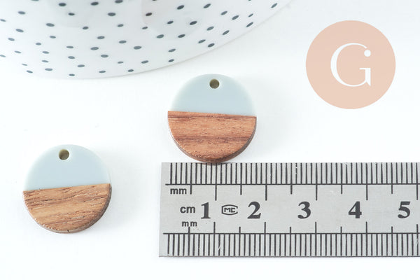 pendentif disque bois résine grise 18mm, x5 (G2474)