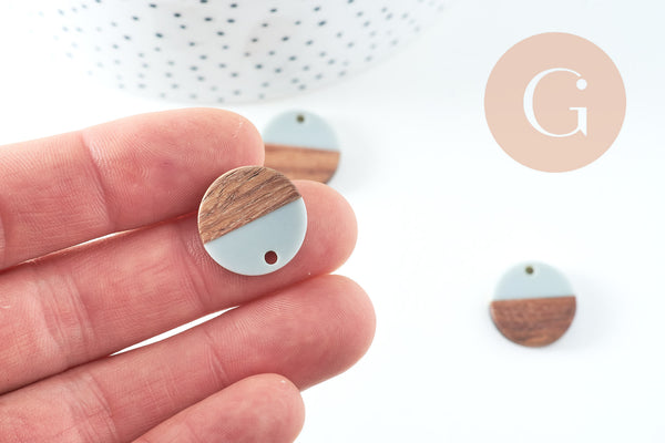 pendentif disque bois résine grise 18mm, x5 (G2474)