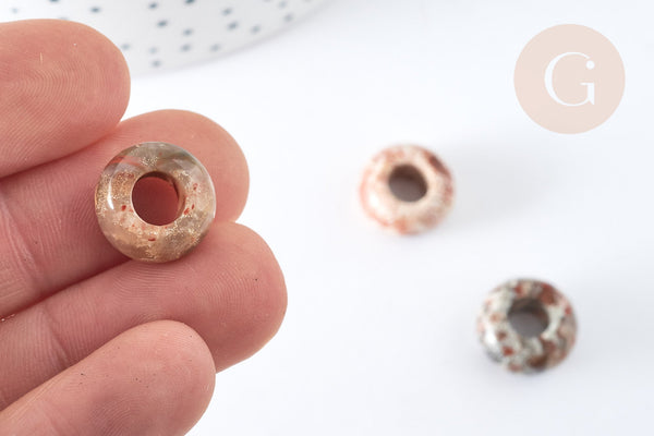 pendentif donut rondelle jaspe création bijoux 14mm, création bijoux pierre naturelle, x2 (G7558)