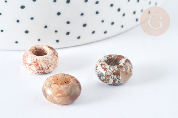 pendentif donut rondelle jaspe création bijoux 14mm, création bijoux pierre naturelle, x2 (G7558)