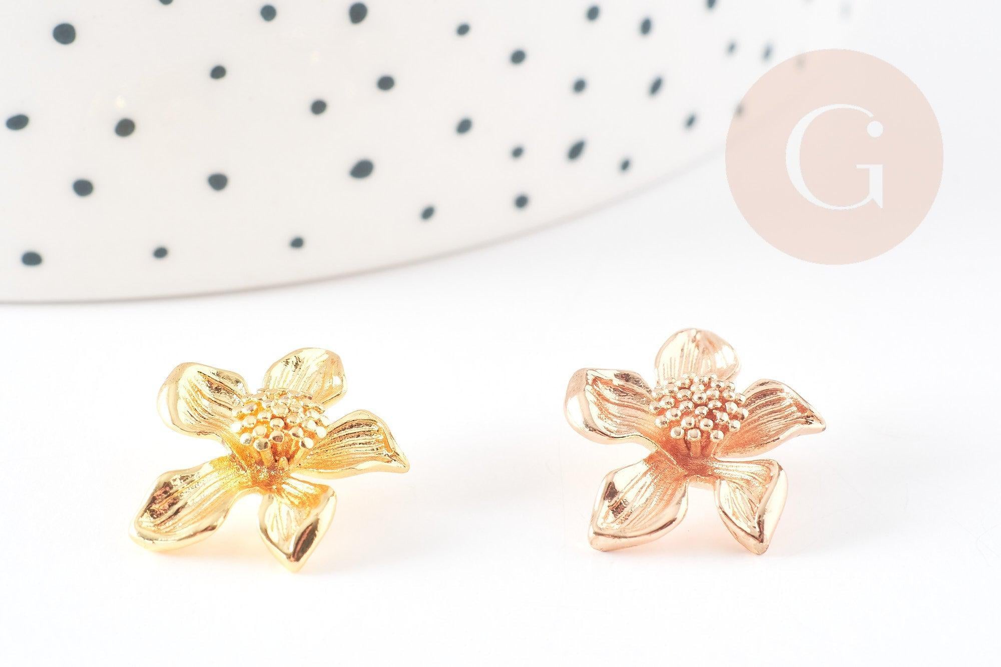 pendentif fleur laiton doré, pendentif fleur, fleur dorée, pendentif végétal,fleur laiton, pendentif doré,19mm, x5 G0614