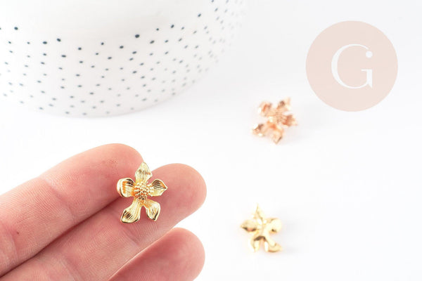 pendentif fleur laiton doré, pendentif fleur, fleur dorée, pendentif végétal,fleur laiton, pendentif doré,19mm, x5 G0614