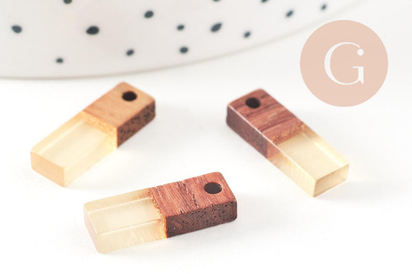 pendentif goutte bois résine rectangle, bois naturel,perle bois, Perle géométrique,perle rectangle,création bijoux bois,17mm,x5 G1830