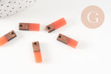 pendentif goutte bois résine rectangle orange corail 17mm,x5 (G4662)