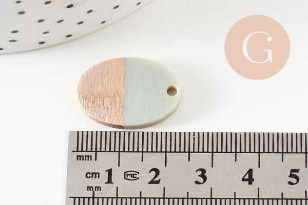 pendentif ovale bois résine colorée, perle bois naturel, Perle géométrique,perle création bijoux bois,23mm,x5 G4640