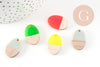 pendentif ovale bois résine colorée, perle bois naturel, Perle géométrique,perle création bijoux bois,23mm,x5 G4640