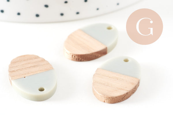 pendentif ovale bois résine gris, perle bois naturel, Perle géométrique,perle création bijoux bois,23mm,x5 G7529