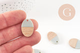 pendentif ovale bois résine gris, perle bois naturel, Perle géométrique,perle création bijoux bois,23mm,x5 G7529