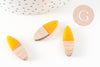pendentif ovale bois résine jaune, bois naturel,perle bois, Perle géométrique,perle ovale,création bijoux bois,28mm, x5 G1524