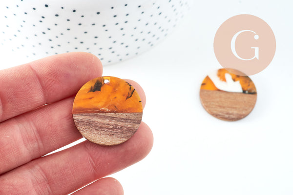 perle disque bois résine multicolore 28mm,création bijoux bois x2 (G5578)