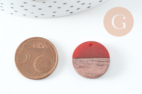 perle disque bois résine orange 18mm,création bijoux bois, x5, G3403