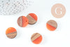 perle disque bois résine orange corail 18mm,création bijoux bois x5, G3153