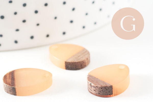 perle goutte bois résine beige 17.5mm, création bijoux bois x5 G2055