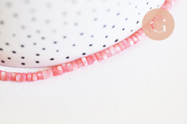 perle nacre naturelle heishi rose foncé,tube coquillage coloré,perle coquillage,création bijoux,2x4mm, le fil de 95 perles G4982