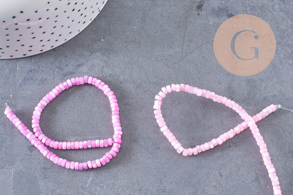 perle nacre naturelle heishi violet ,tube coquillage coloré, perle coquillage, 2x4mm, x1 le fil, (G4981)