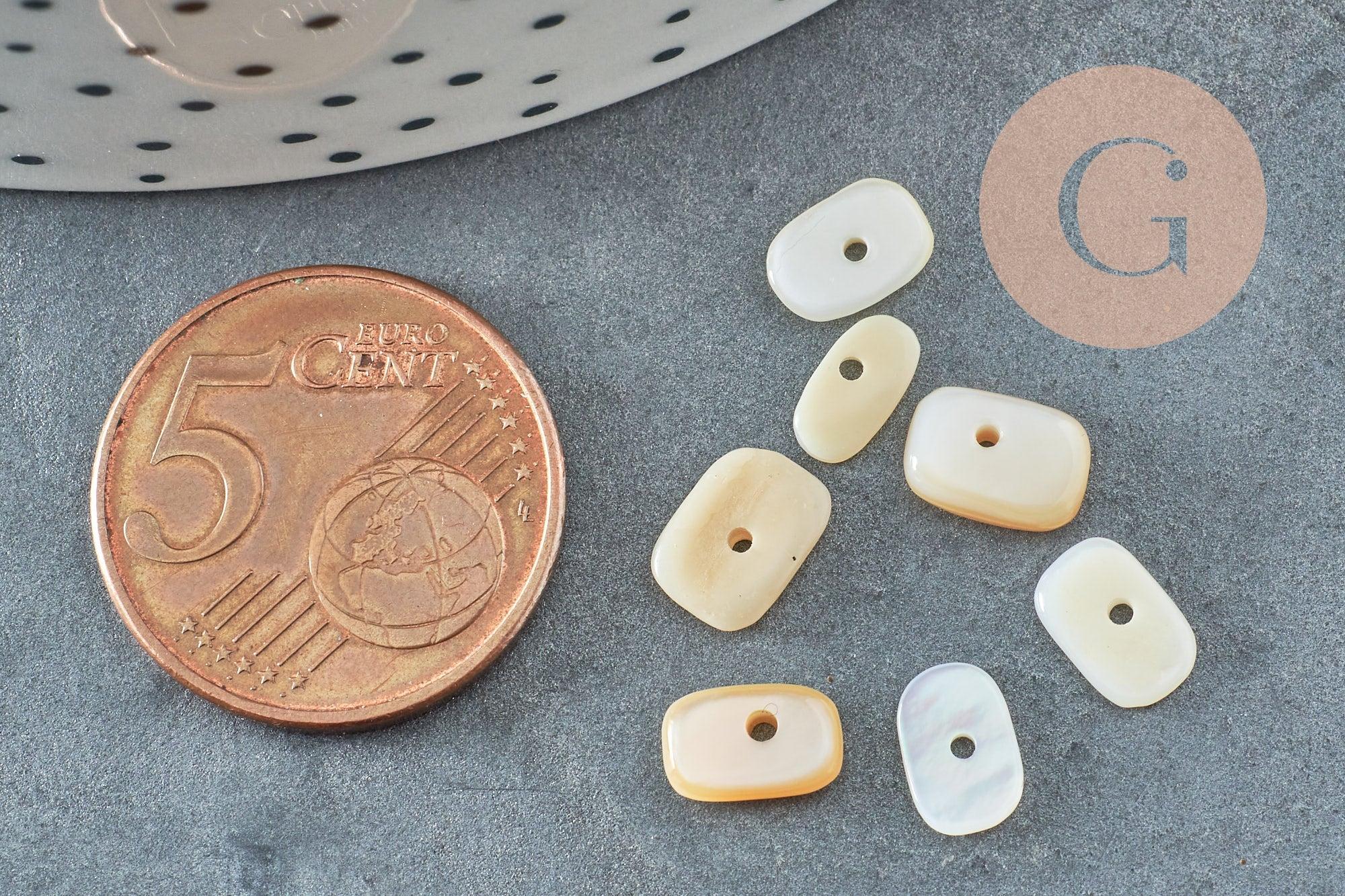 Perle plate ovale nacre blanche naturelle 7-10mm, perle coquillage ivoire naturels, x 20gr (G5847)