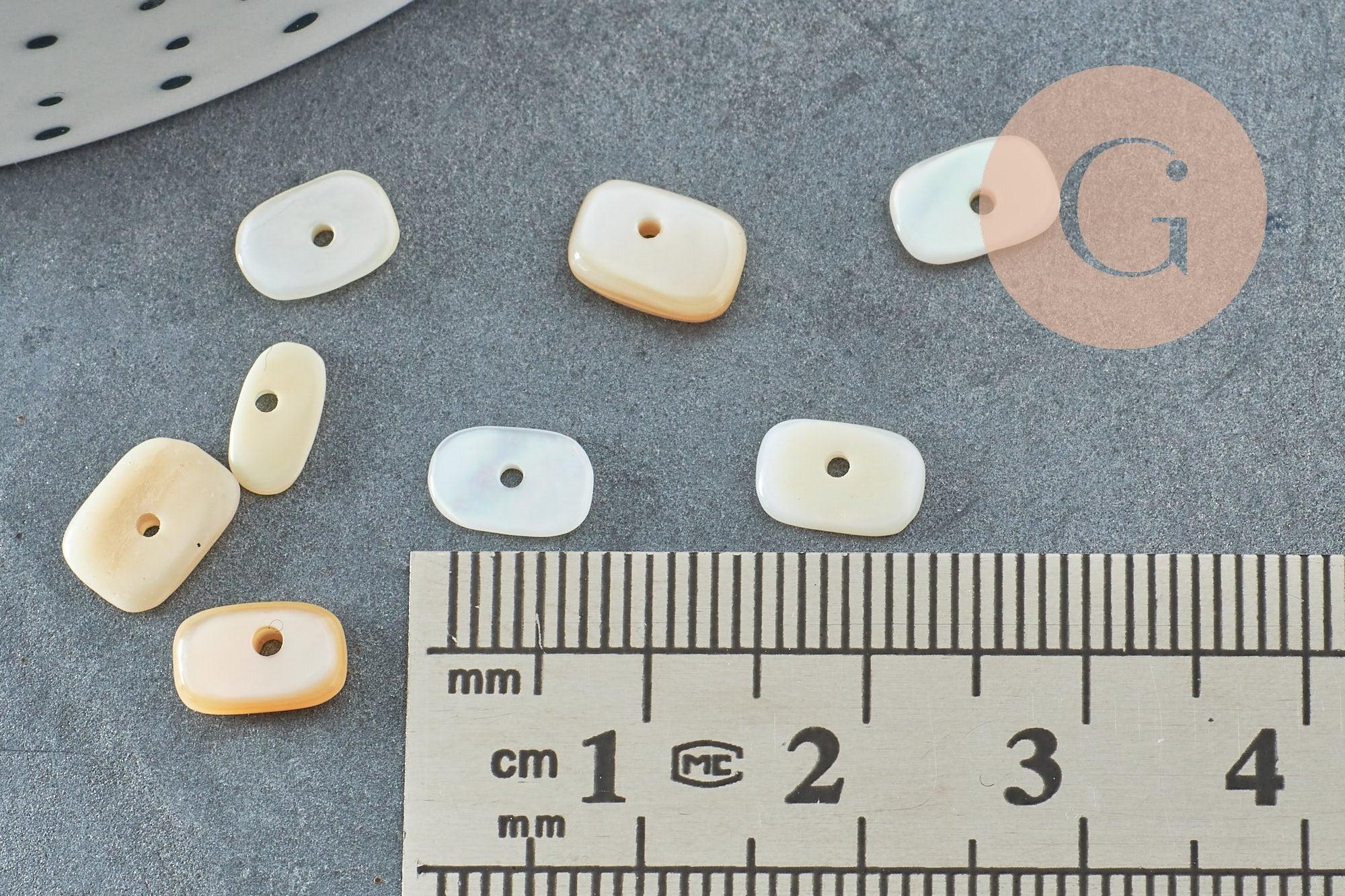 Perle plate ovale nacre blanche naturelle 7-10mm, perle coquillage ivoire naturels, x 20gr (G5847)