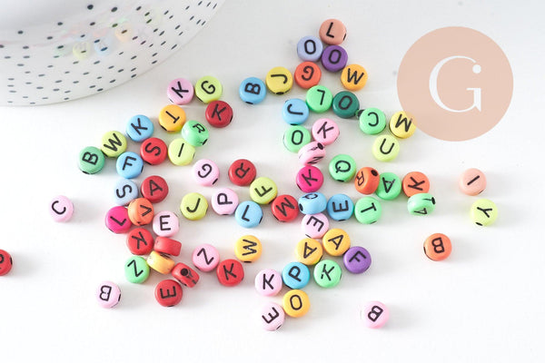 perle ronde Lettre Alphabet plastique multicolore, x10Gr (G1970)