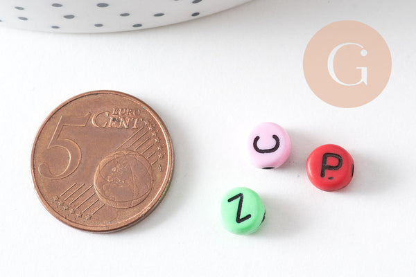 perle ronde Lettre Alphabet plastique multicolore,perle plastique,création bracelet mots, x10Gr (G1970)