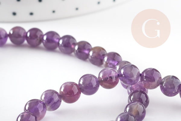 perle ronde amethyste violette naturelle 6mm, perles pour bijoux en pierre naturelle, x1 fil de 38cm (G1559)
