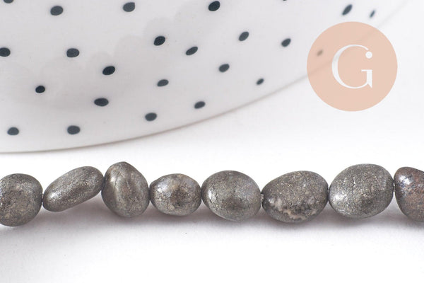 perles pyrite nugget,perles pyrite, pyrite naturelle,nuggets pyrite, 6-12mm, x1 fil de 45 perles (G0410)