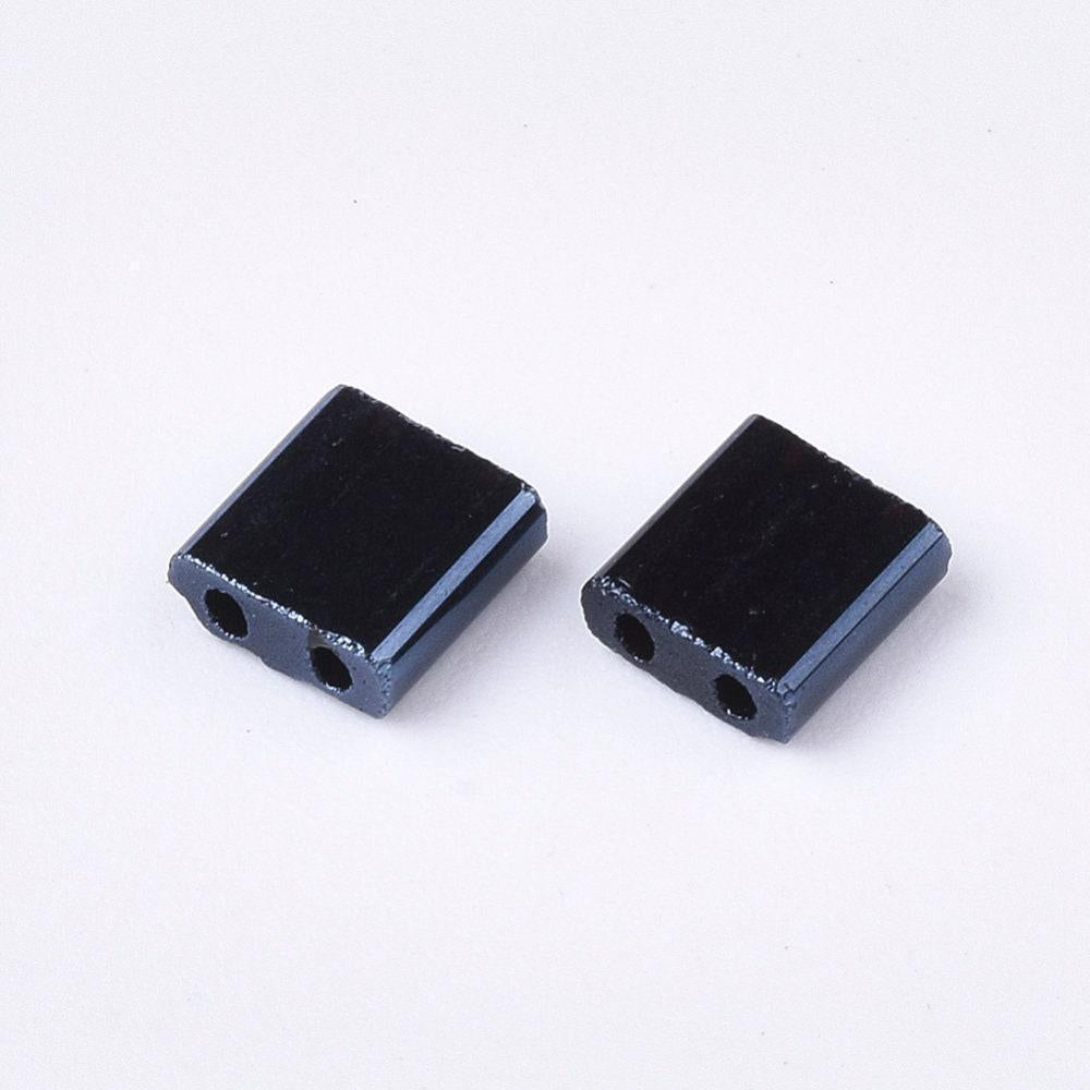 perles rocaille carré opaque noir irisé, perle carré création bracelet, perle tila,4.5mm,2 trous, x50 (4.8GR) (G5478)