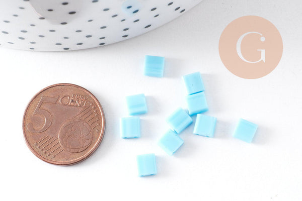 perles rocaille carré verre rectangle bleu, perle carré création bracelet, perle tila,4.5mm,2 trous, x50 (4.8 GR) (G5481)